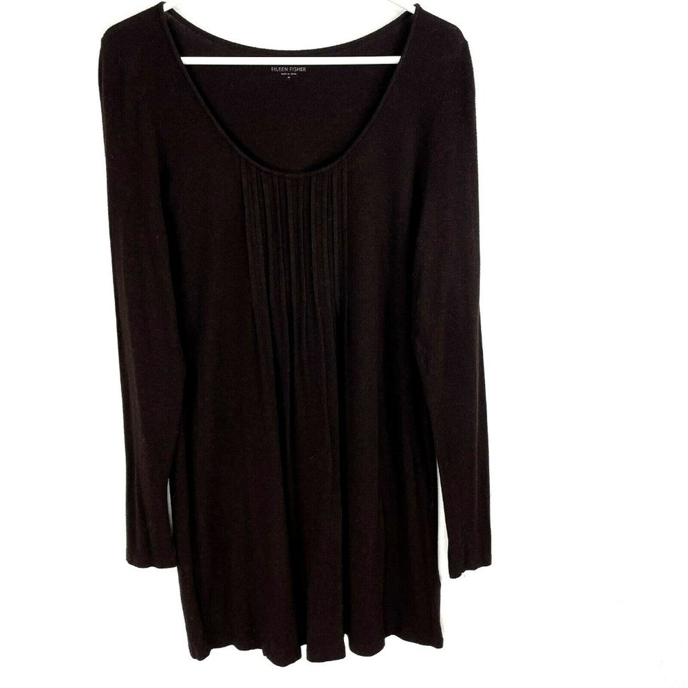 EILEEN FISHER Size Medium Brown Viscose Blend Knit Sweater Stretch Top